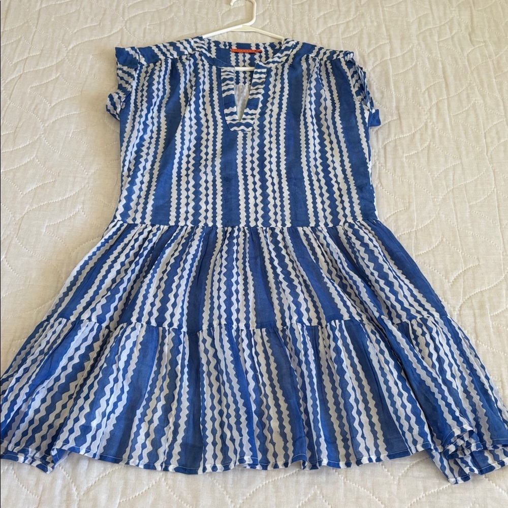 Oliphant Ziggy Blue and White Cotton Roll Sleeve Summer Dress Small - Picture 6 of 11